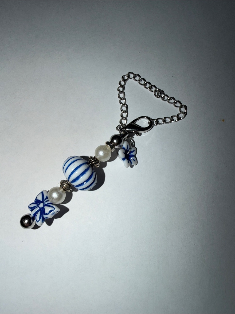 Cup Charm: Faux pearls with Blue and White Floral Beads by Sassy Charmer